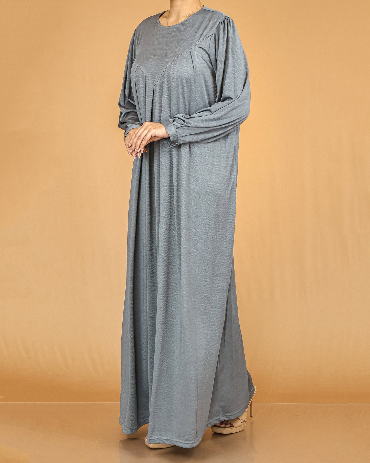Slate Grey Pleated Modest Abaya
