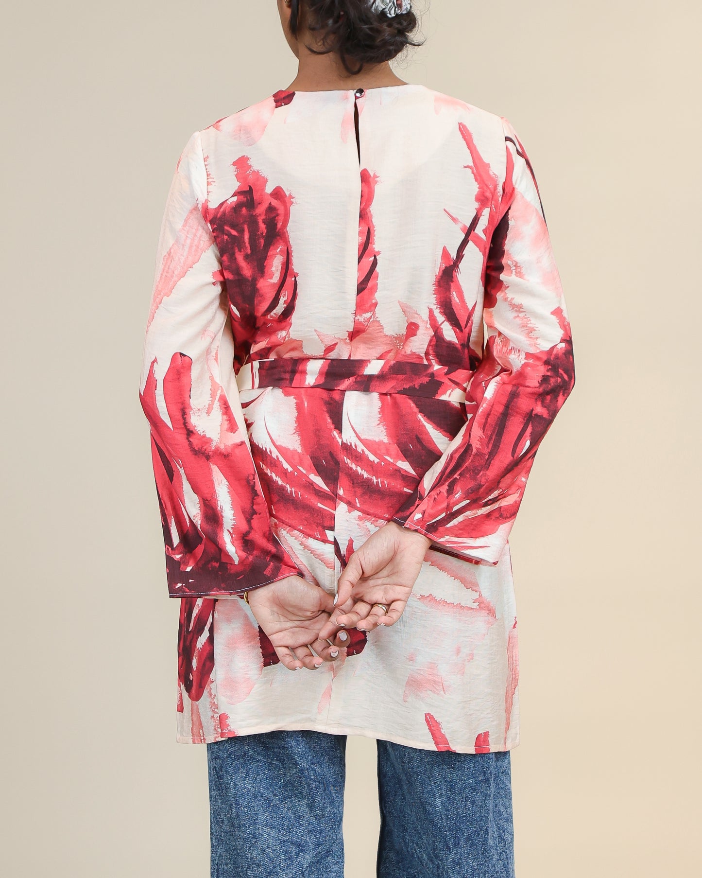 Crimson Blush Brushstroke Belted Top
