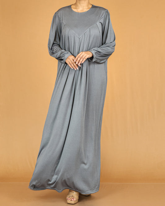 Slate Grey Pleated Modest Abaya