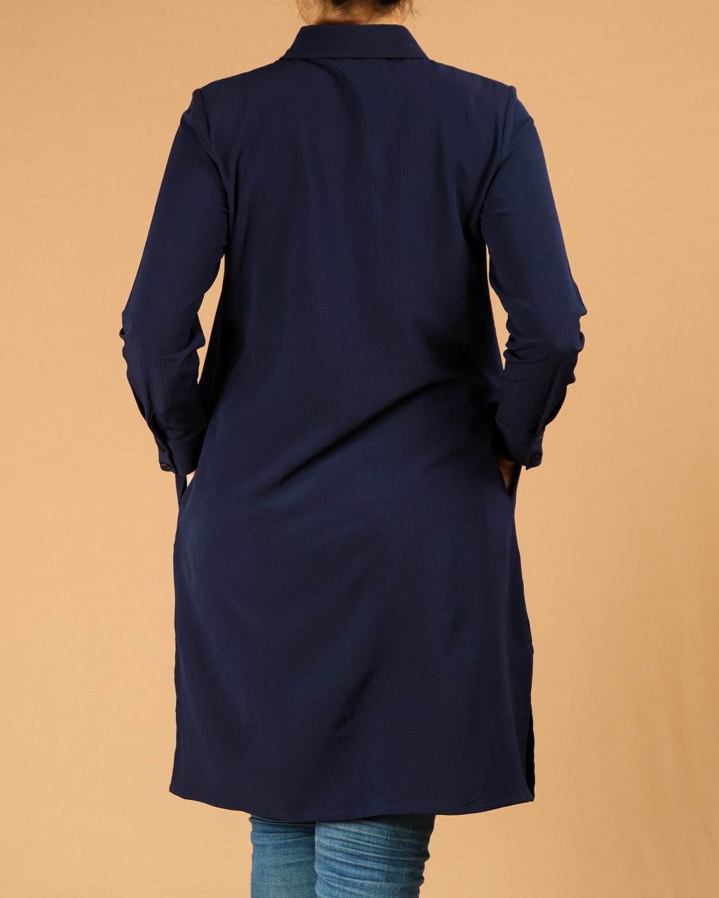 Classic Button-Down Long Shirt with Side Slits