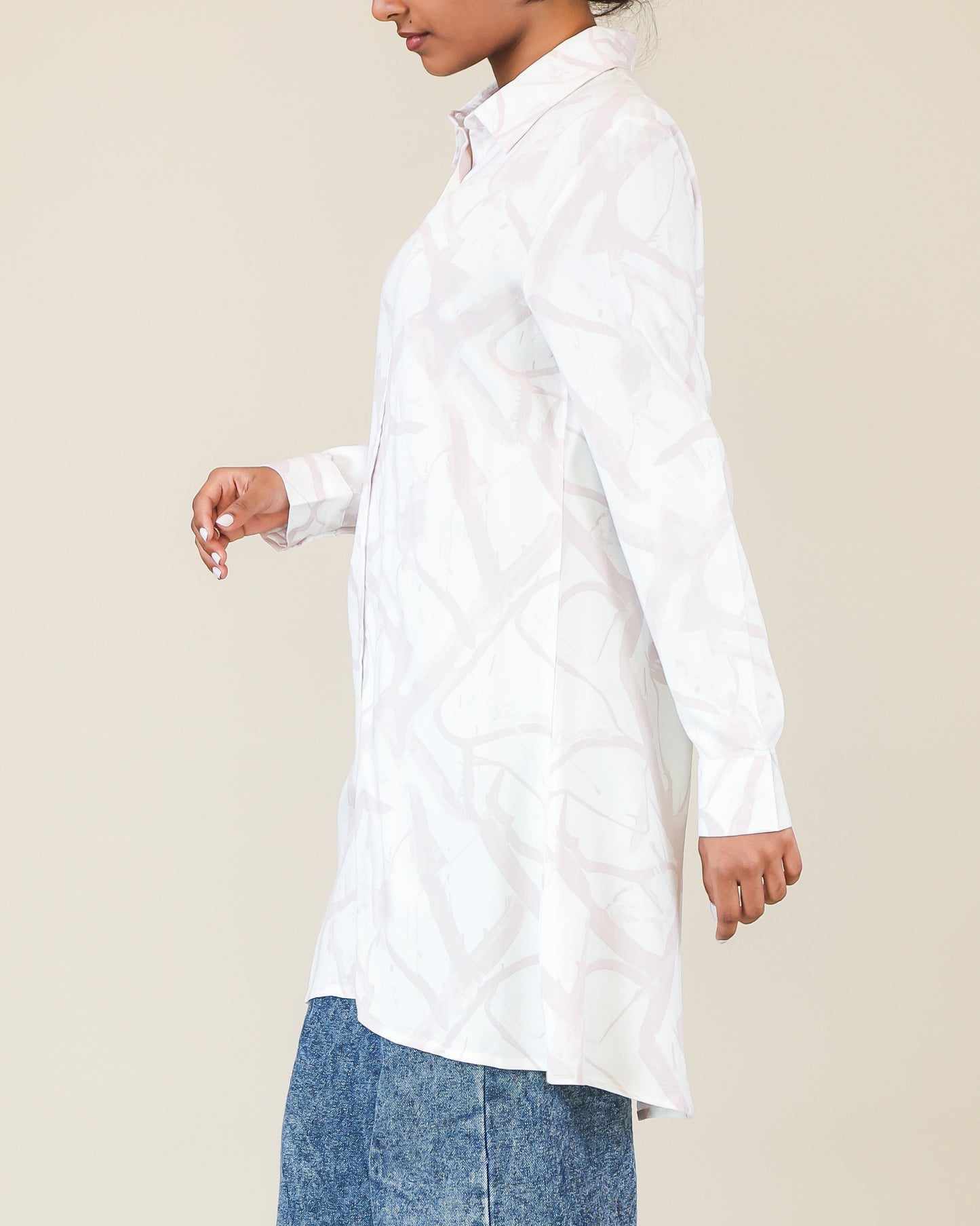 Ivory Blush Marble Shirt Dress