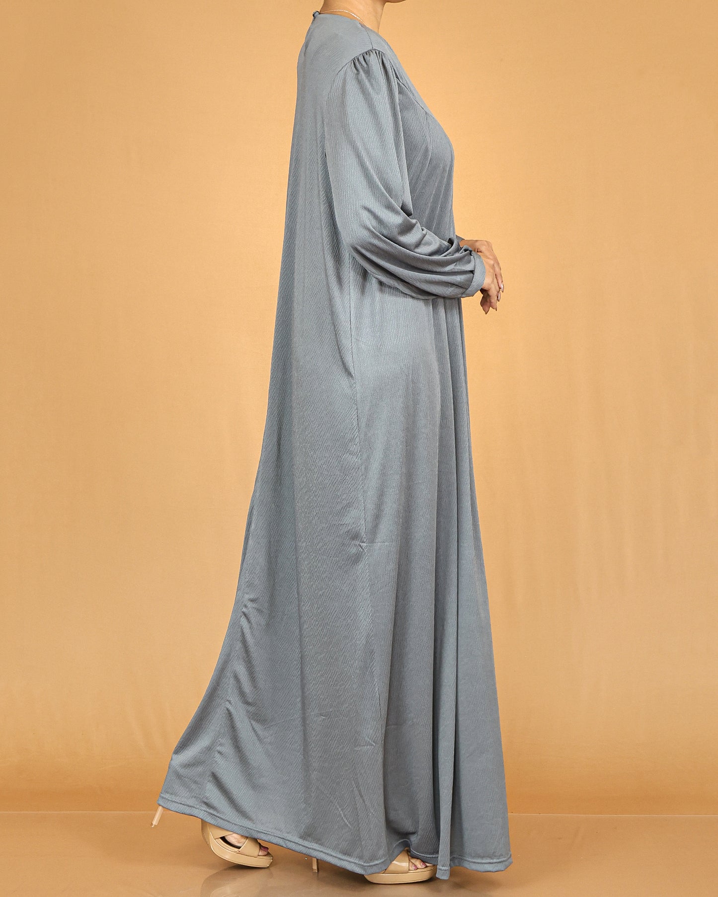 Slate Grey Pleated Modest Abaya