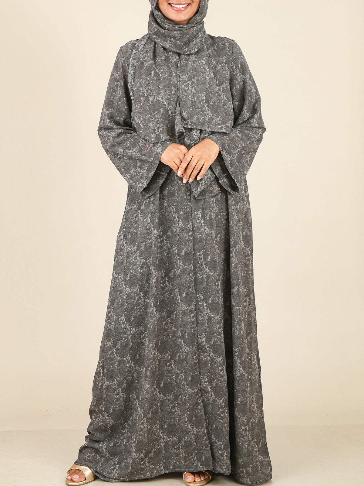 Azura Charcoal Grey Marble Print Abaya