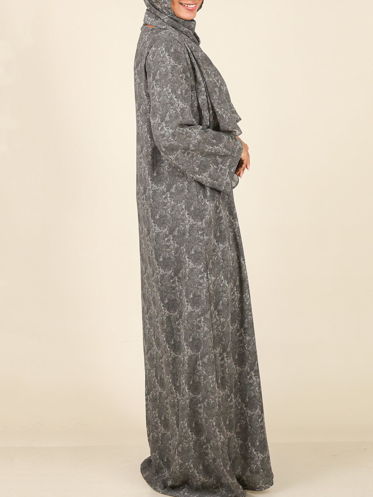 Azura Charcoal Grey Marble Print Abaya