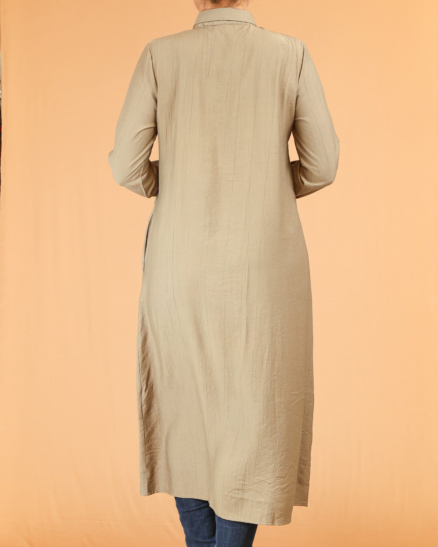 Sand Beige Shirt Dress with Concealed Placket