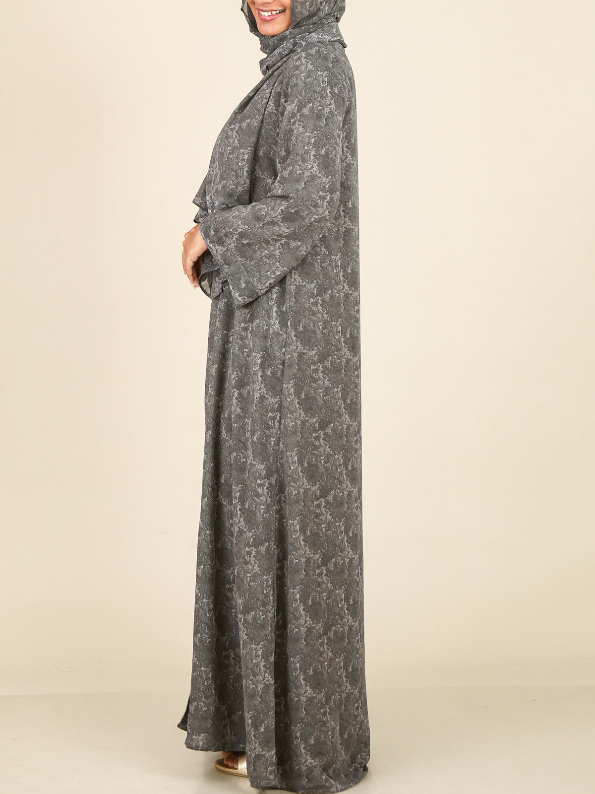 Azura Charcoal Grey Marble Print Abaya