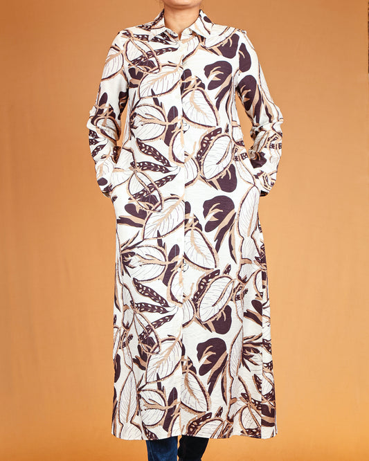 Sandstone Mocha Botanical Long Shirt Dress