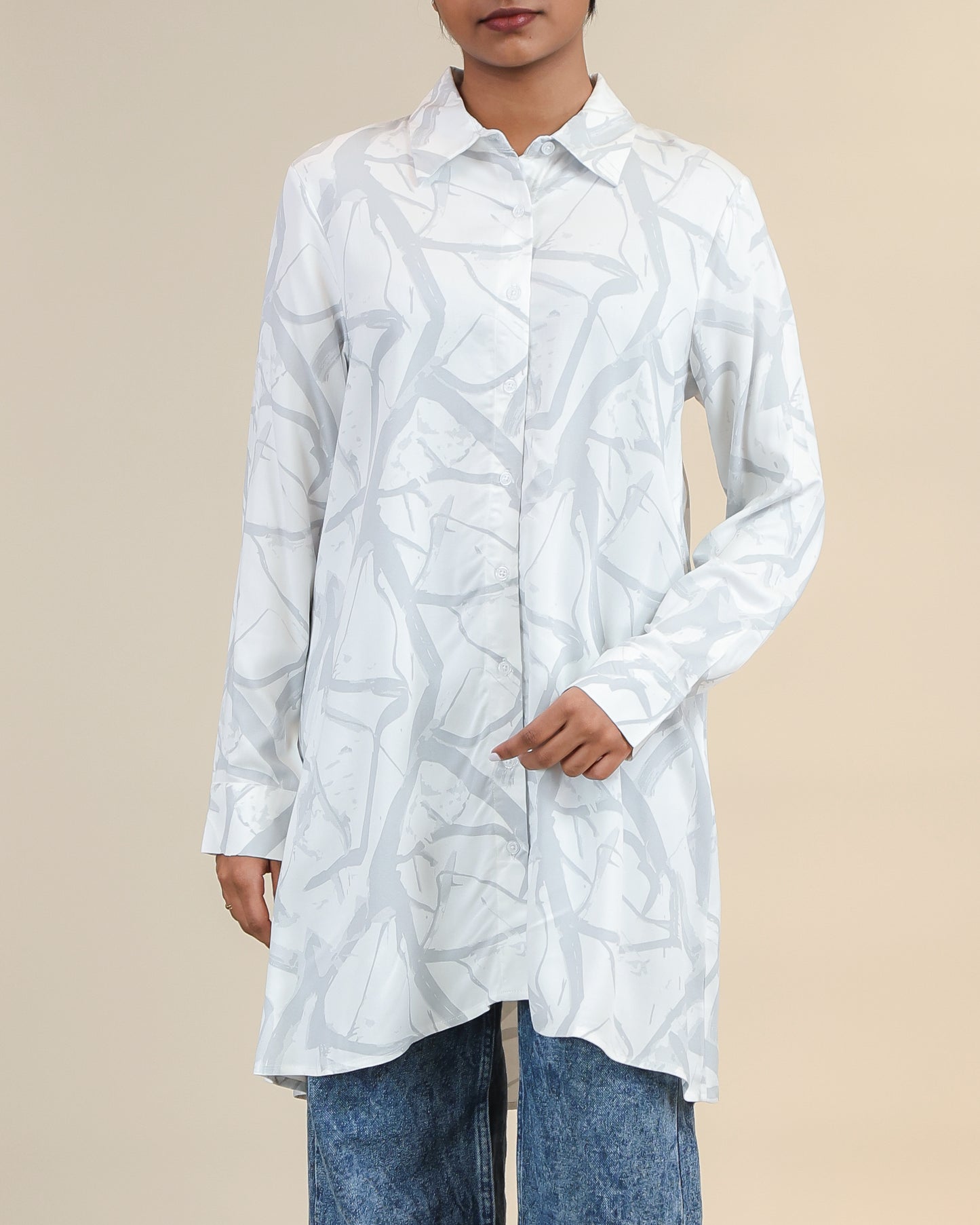 Mist Grey Marble Shirt Dress