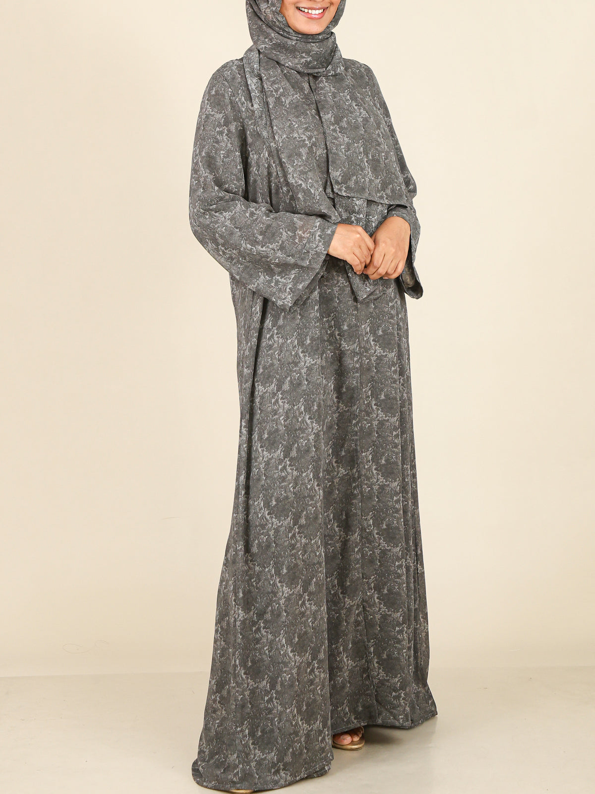 Azura Charcoal Grey Marble Print Abaya