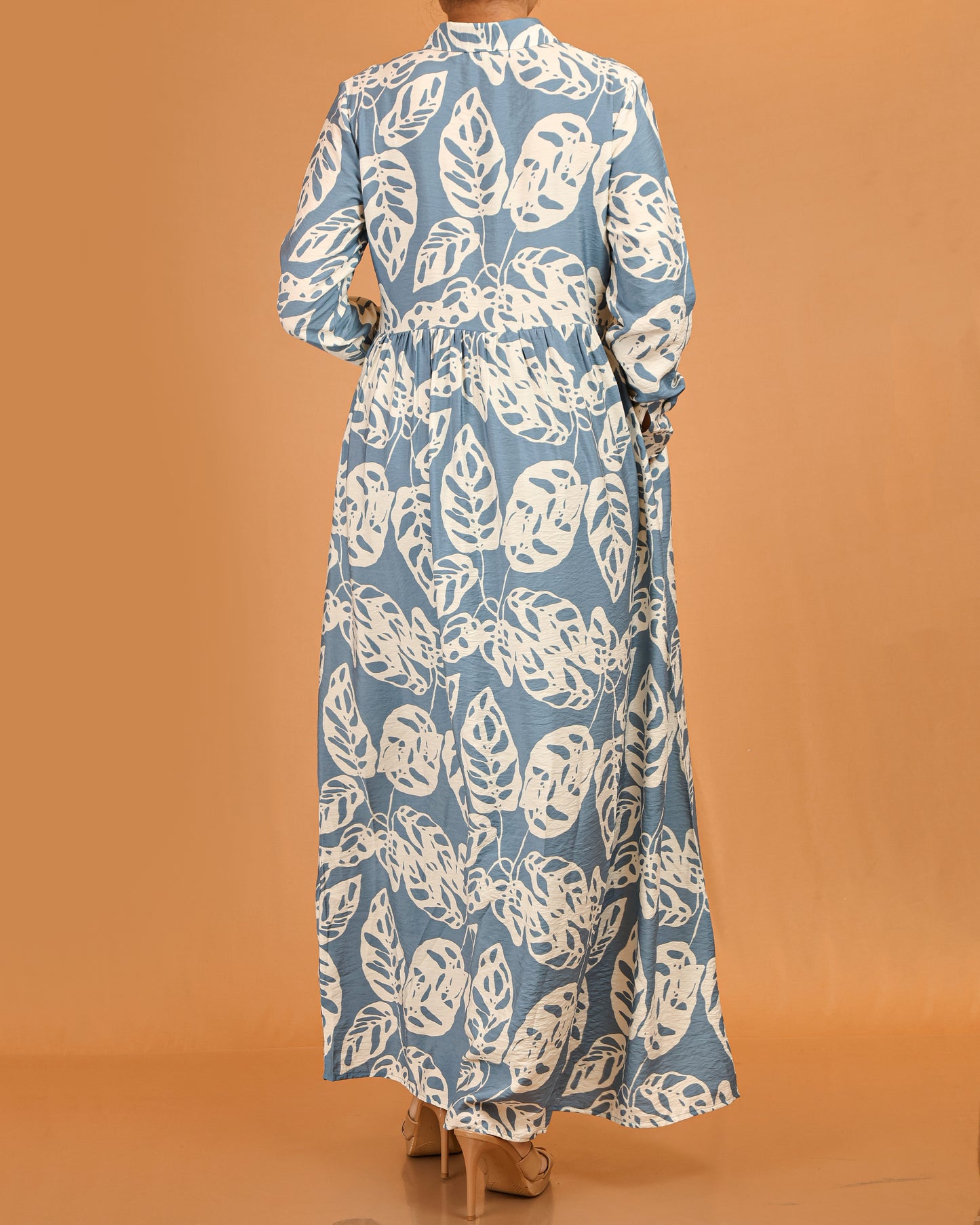 Aaliyah Blue Leaf Print Button-Down Dress