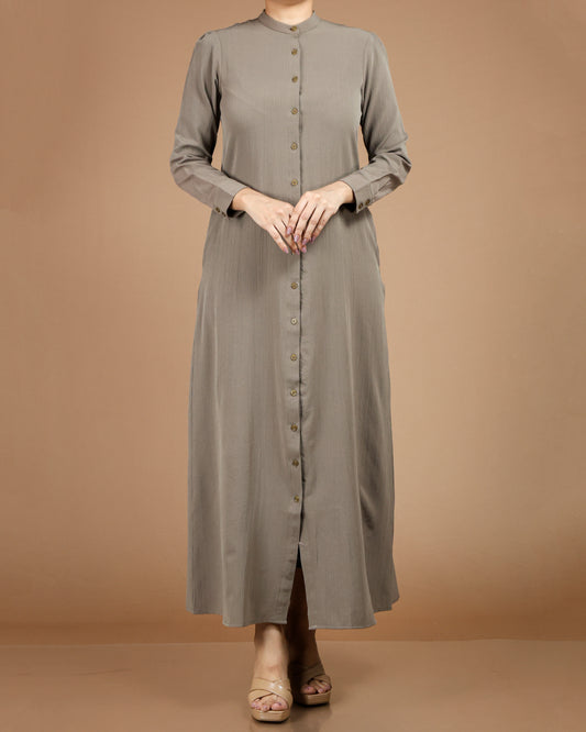 Textured Polyester Button-Down Maxi Dress