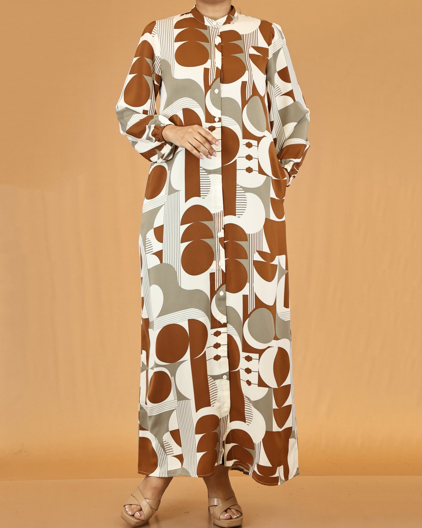 Caramel Abstract Print Maxi Dress