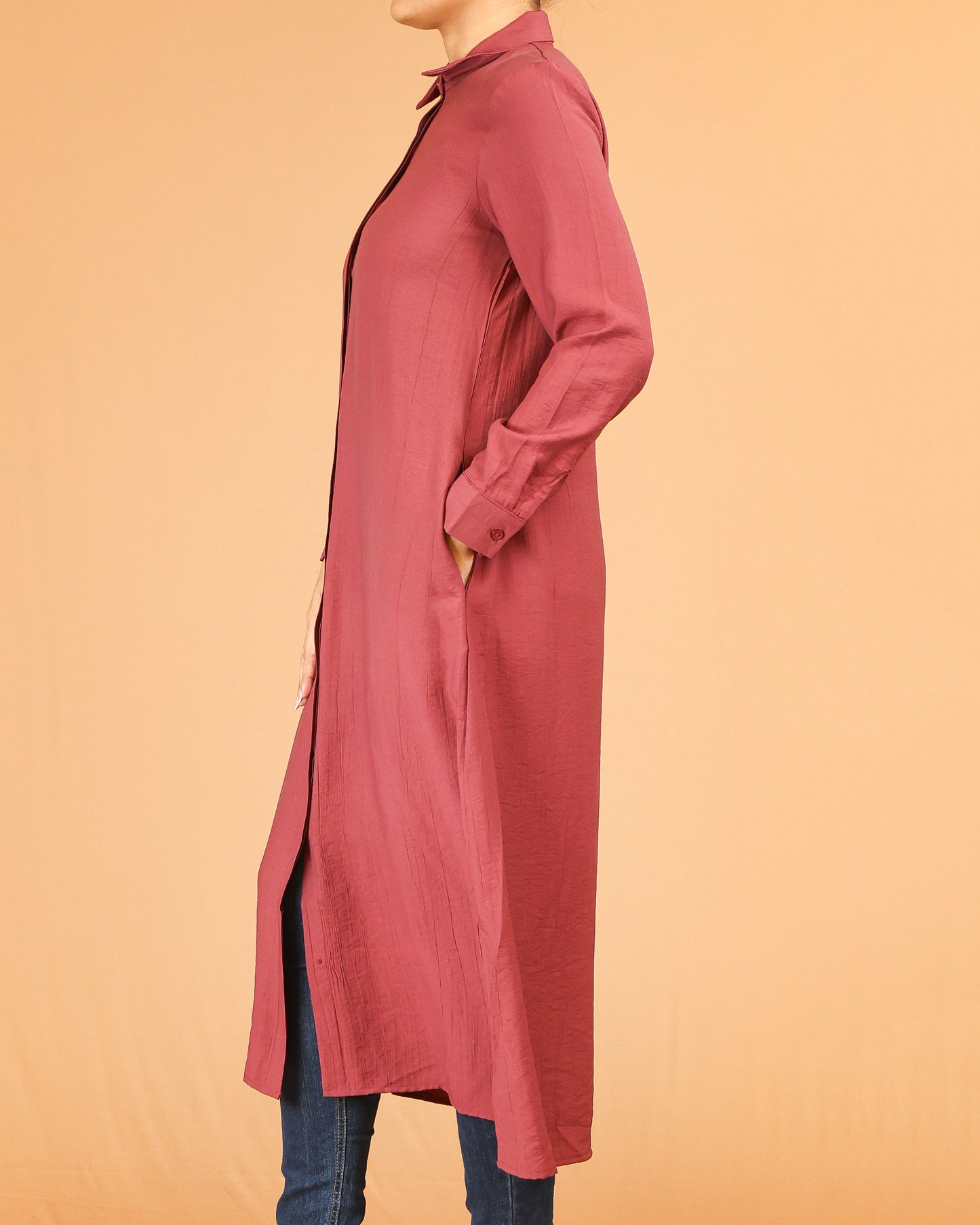 Rust Shirt Dress with Concealed Placket