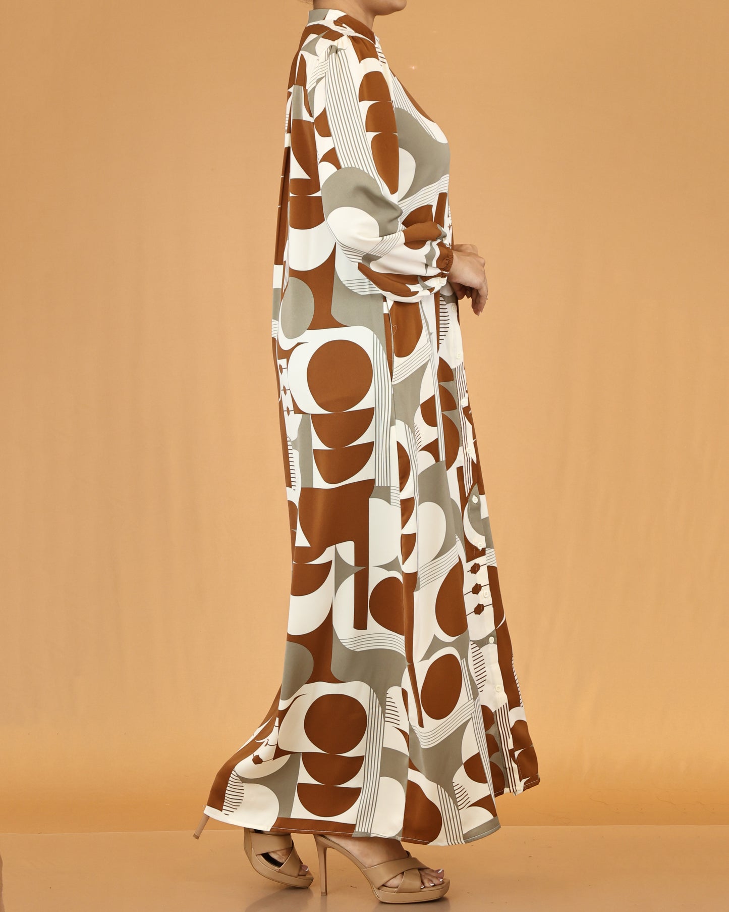 Caramel Abstract Print Maxi Dress