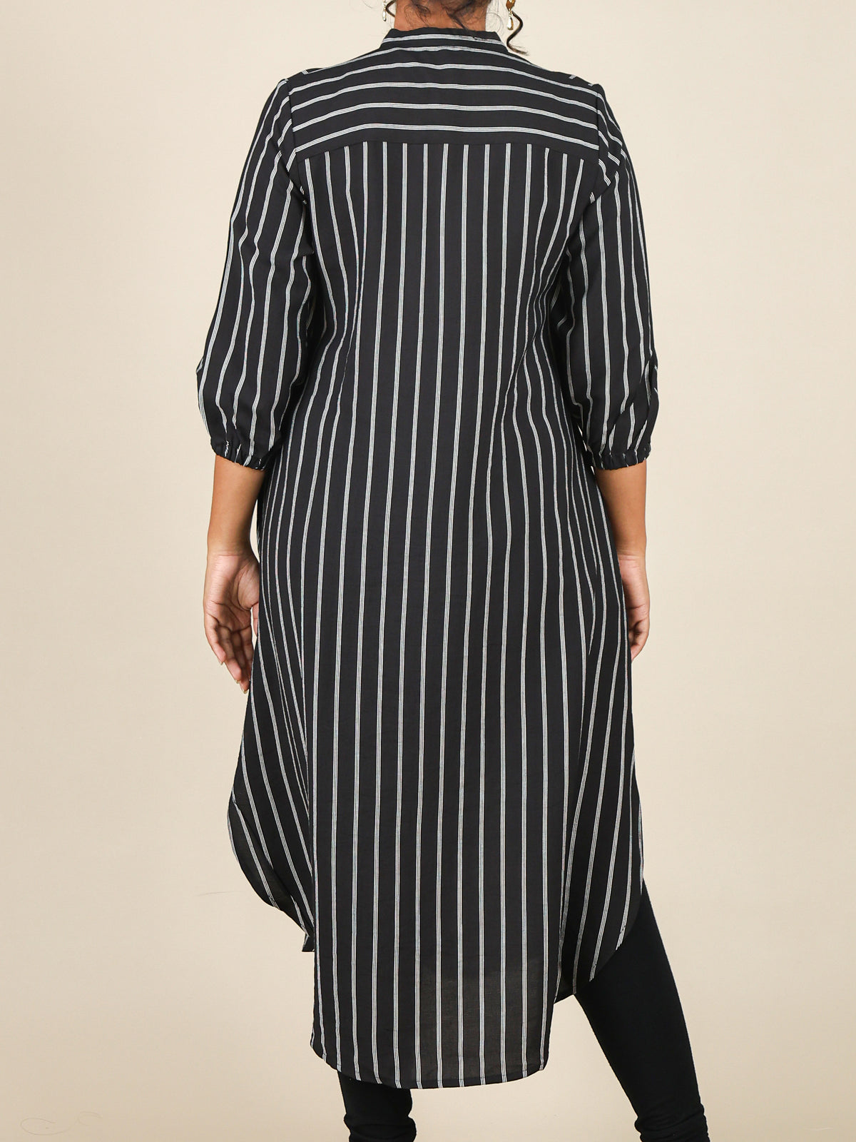 Zaria Black Pinstripe Mandarin Midi