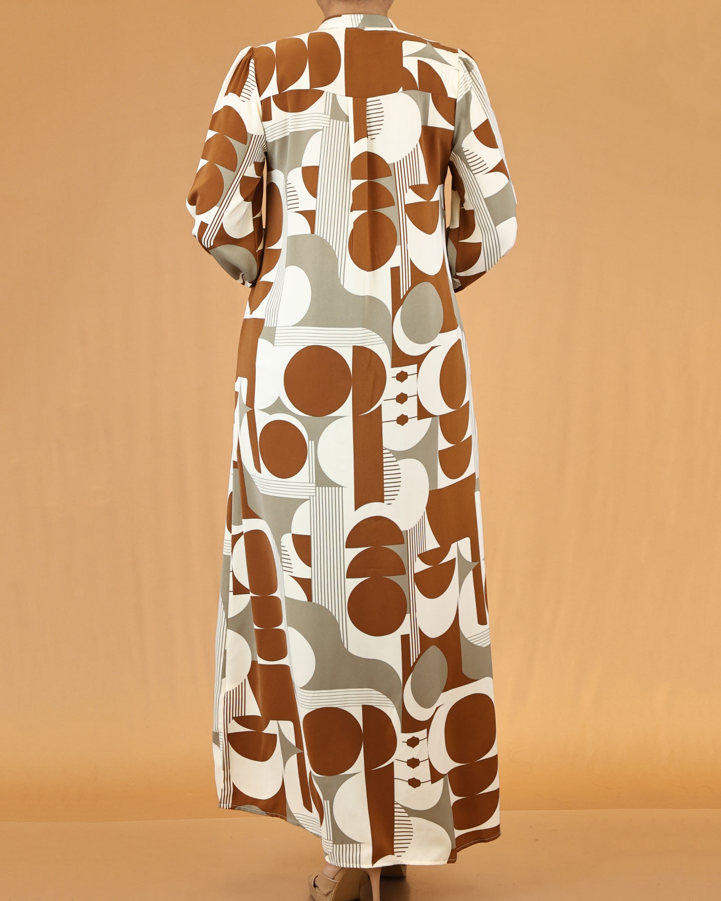 Caramel Abstract Print Maxi Dress