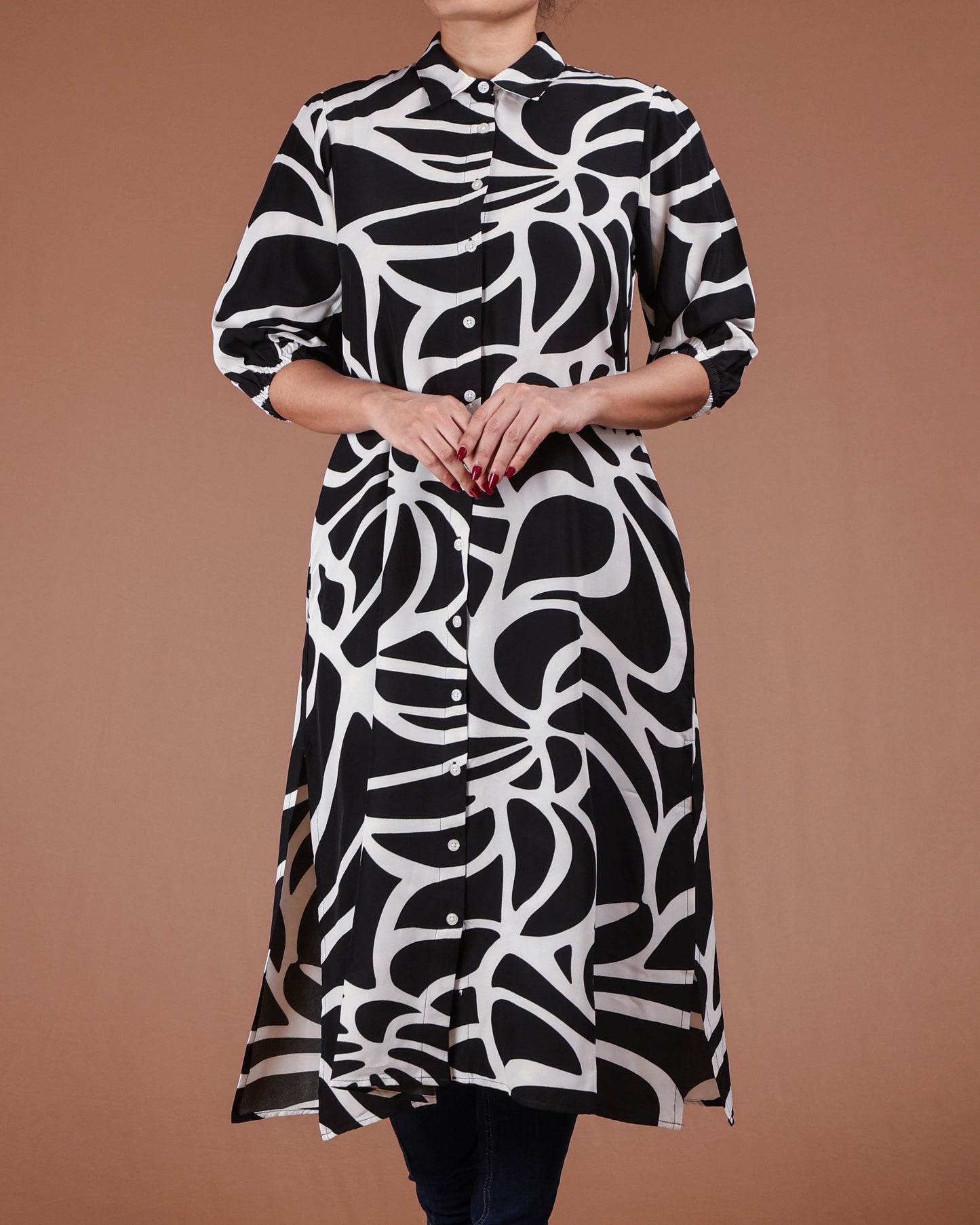 Modern Abstract Button-Down Midi Dress
