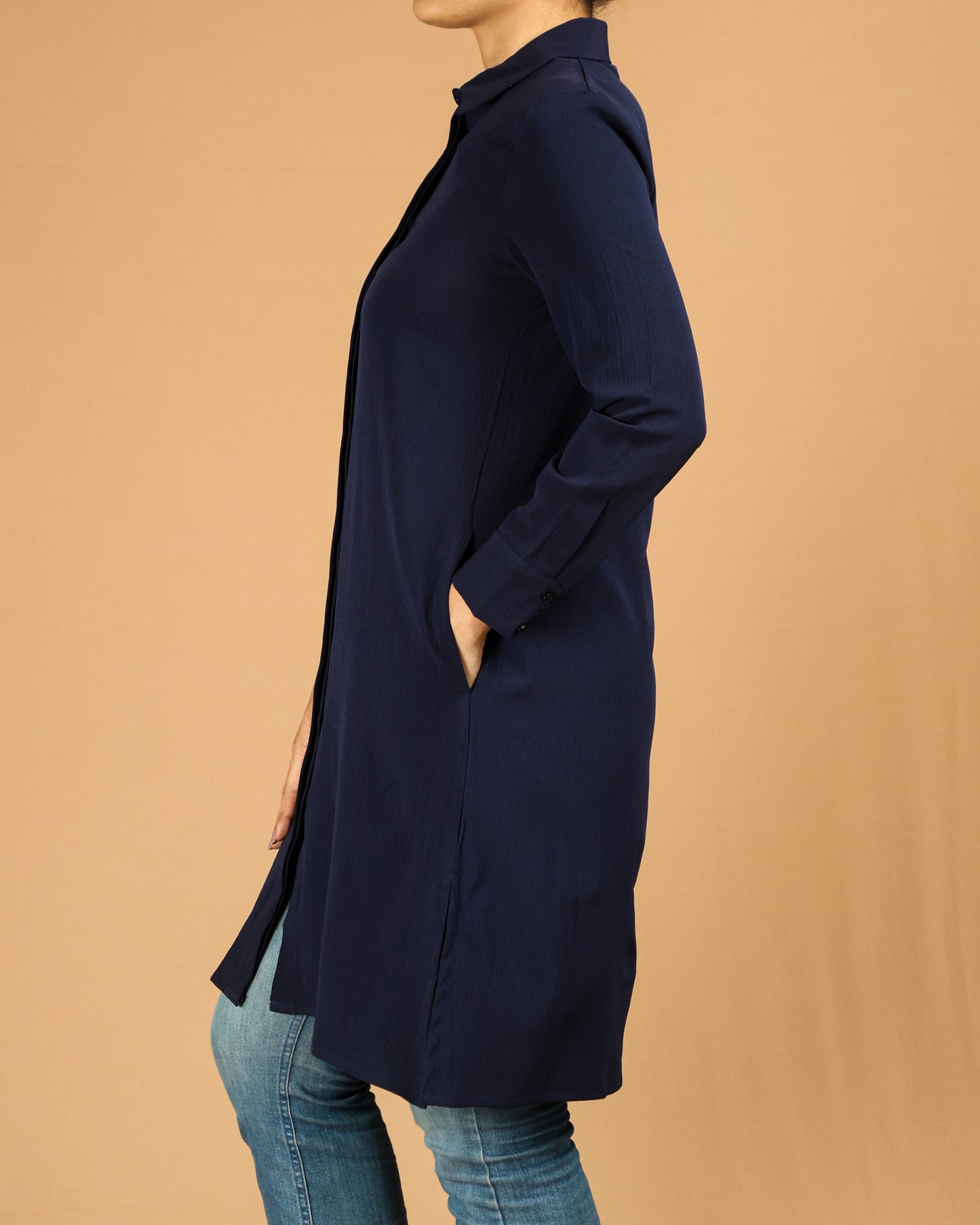 Classic Button-Down Long Shirt with Side Slits