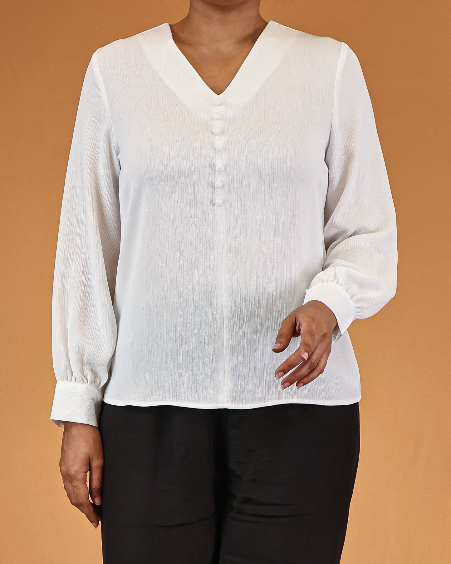 Classic White Buttoned V-Neck Top