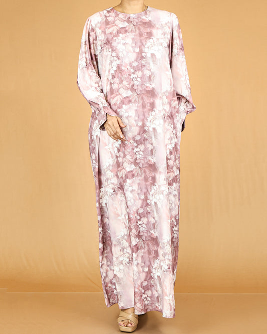 Rosewood Mist Floral Modest Abaya