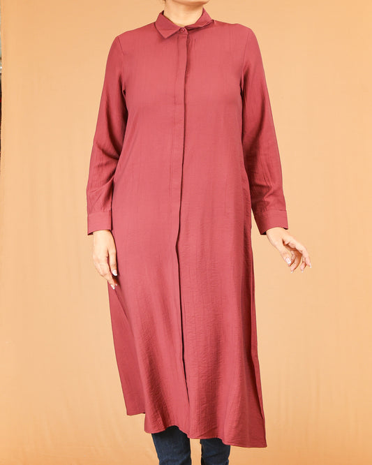Rust Shirt Dress with Concealed Placket