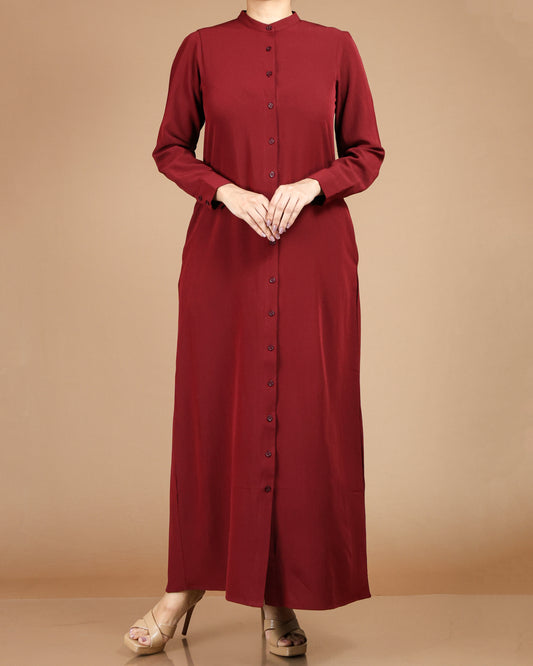 Textured Polyester Button-Down Maxi Dress