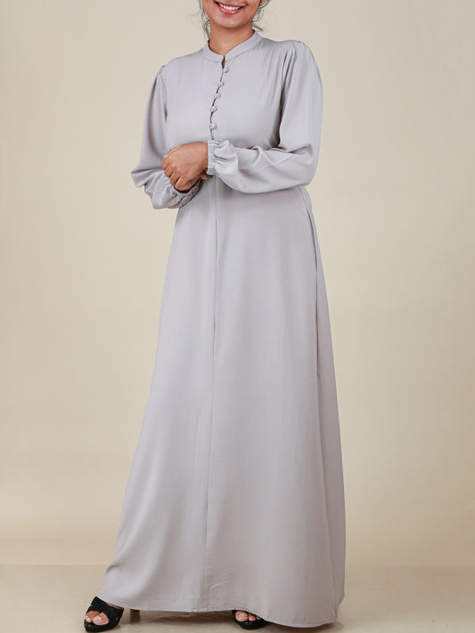 Elara Silver Mist Button Detail Abaya