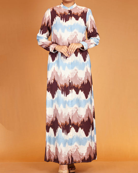 Blush Terra Wave Print Button-Down Maxi Dress