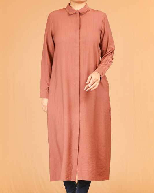 Terracotta Shirt Dress with Concealed Placket