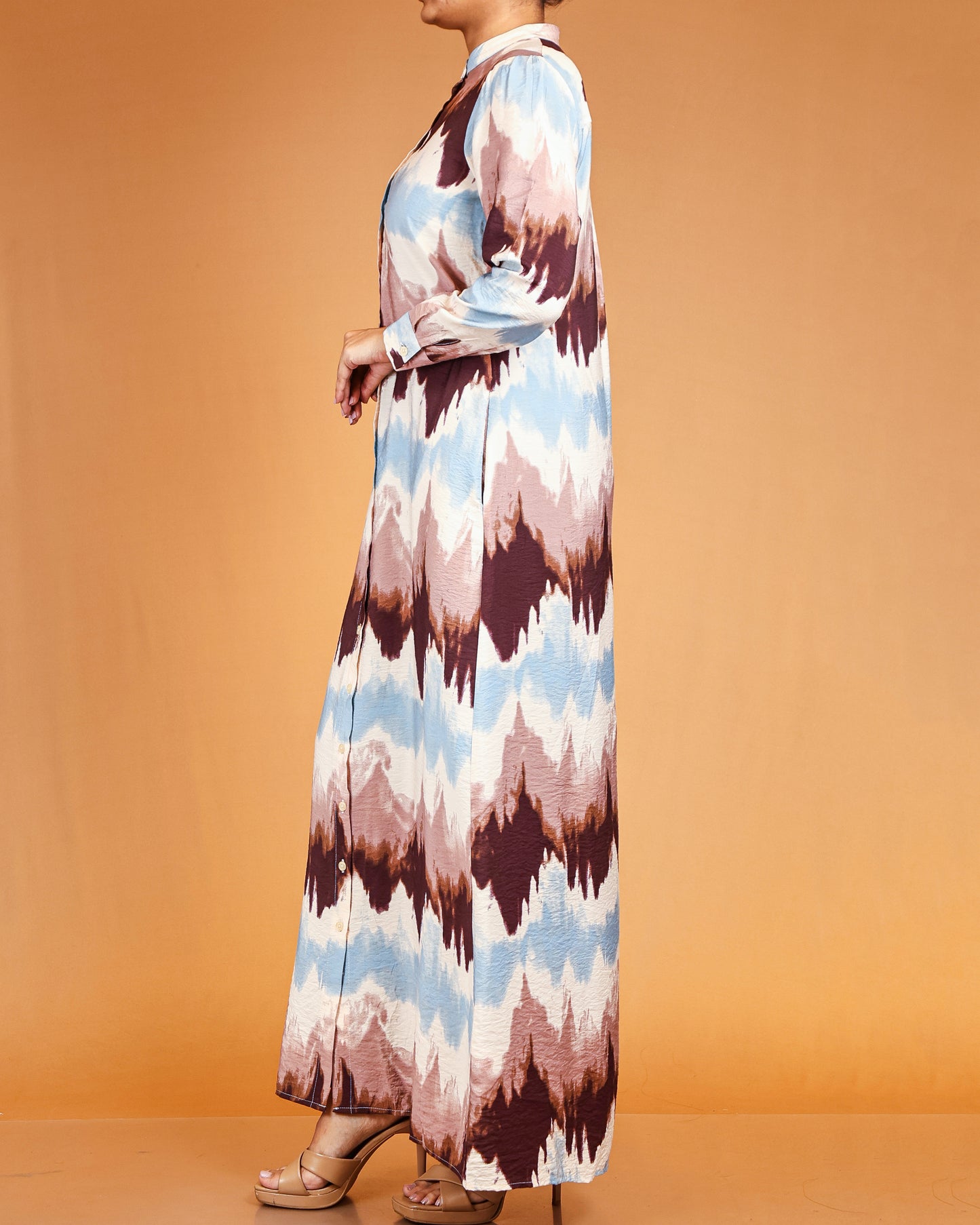 Blush Terra Wave Print Button-Down Maxi Dress