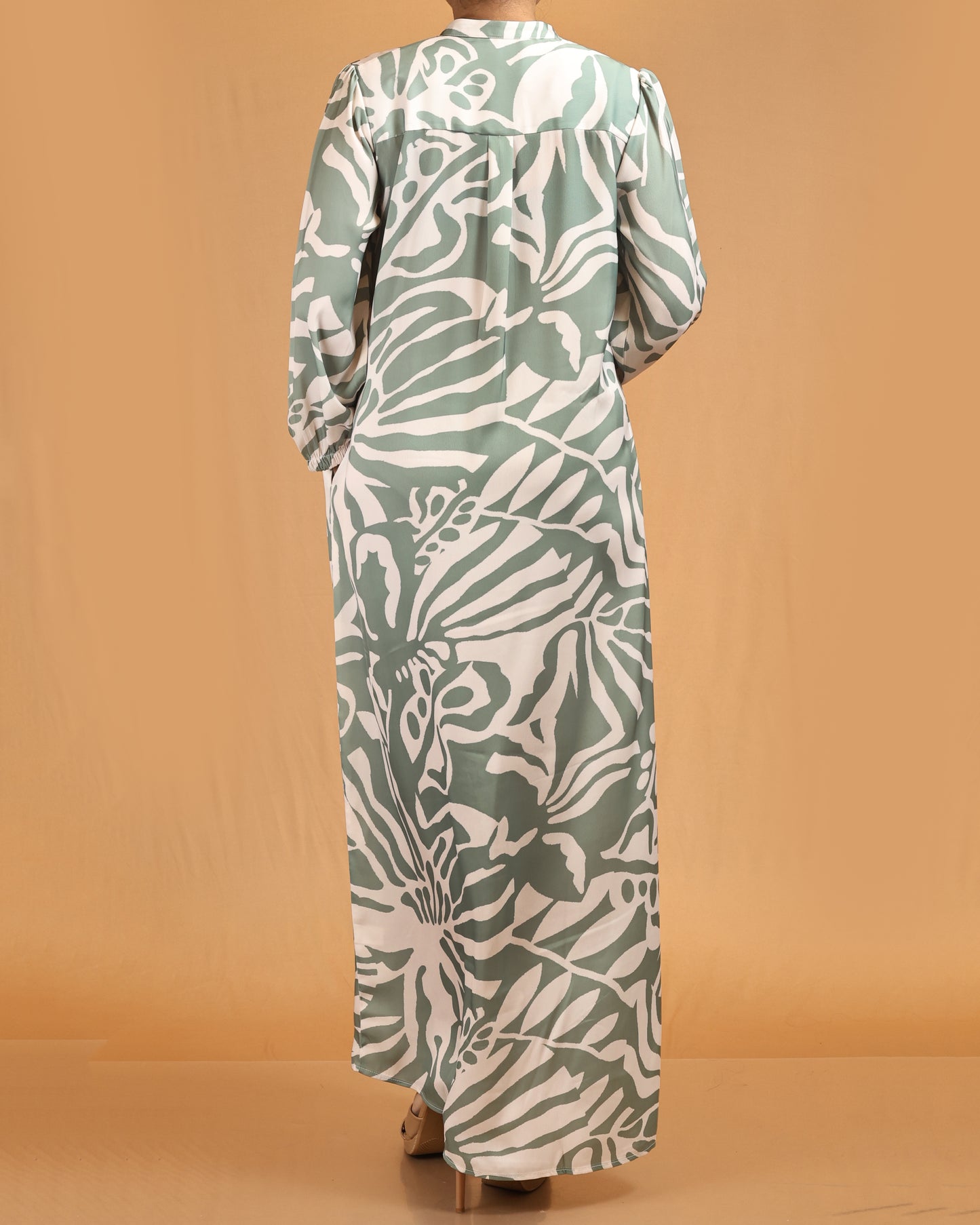 Soft Sage Botanical Button-Down Maxi