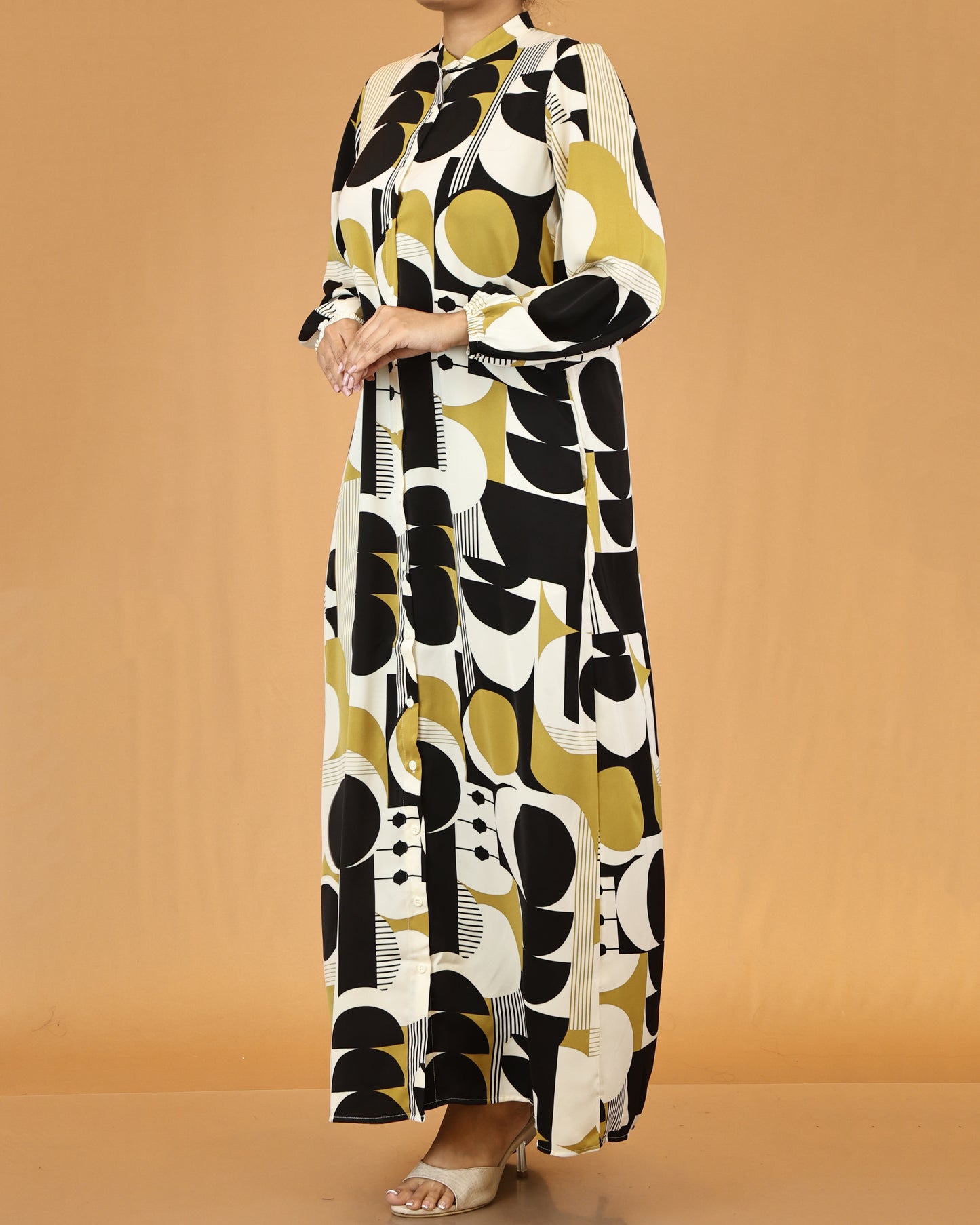 Mustard Abstract Print Maxi Dress