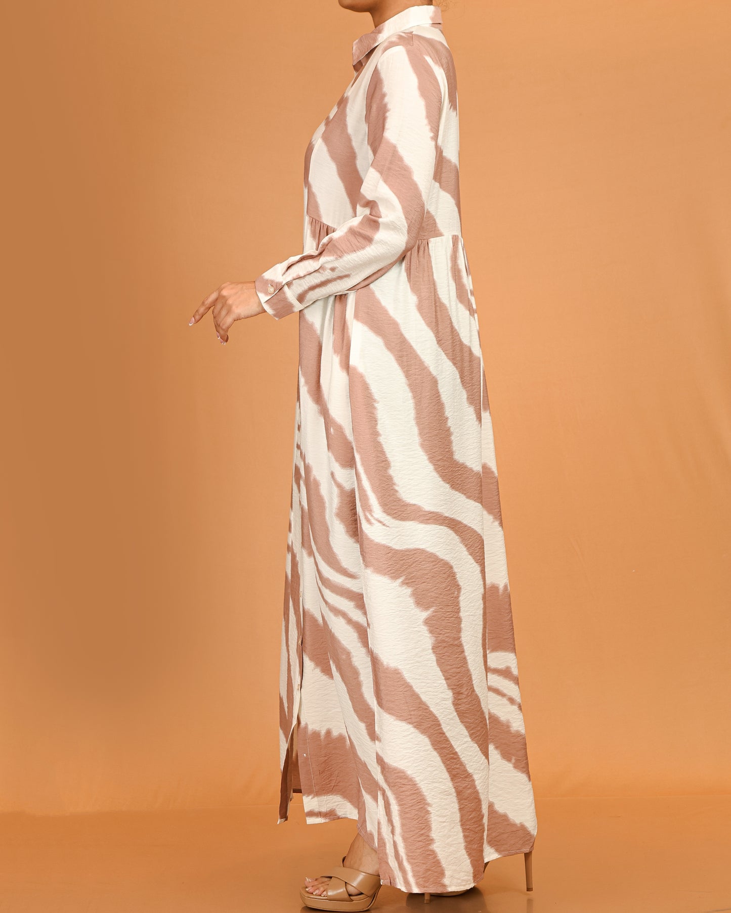 Zahra Blush Abstract Button-Down Dress