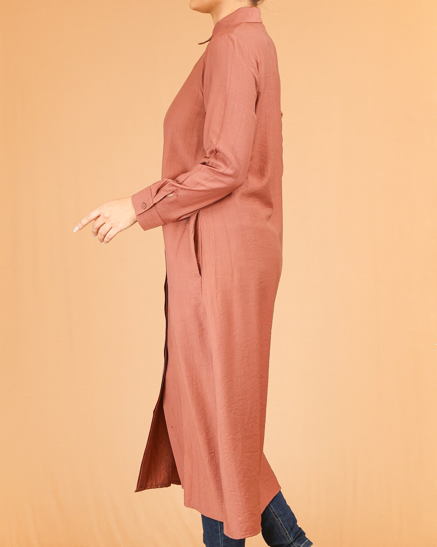 Terracotta Shirt Dress with Concealed Placket