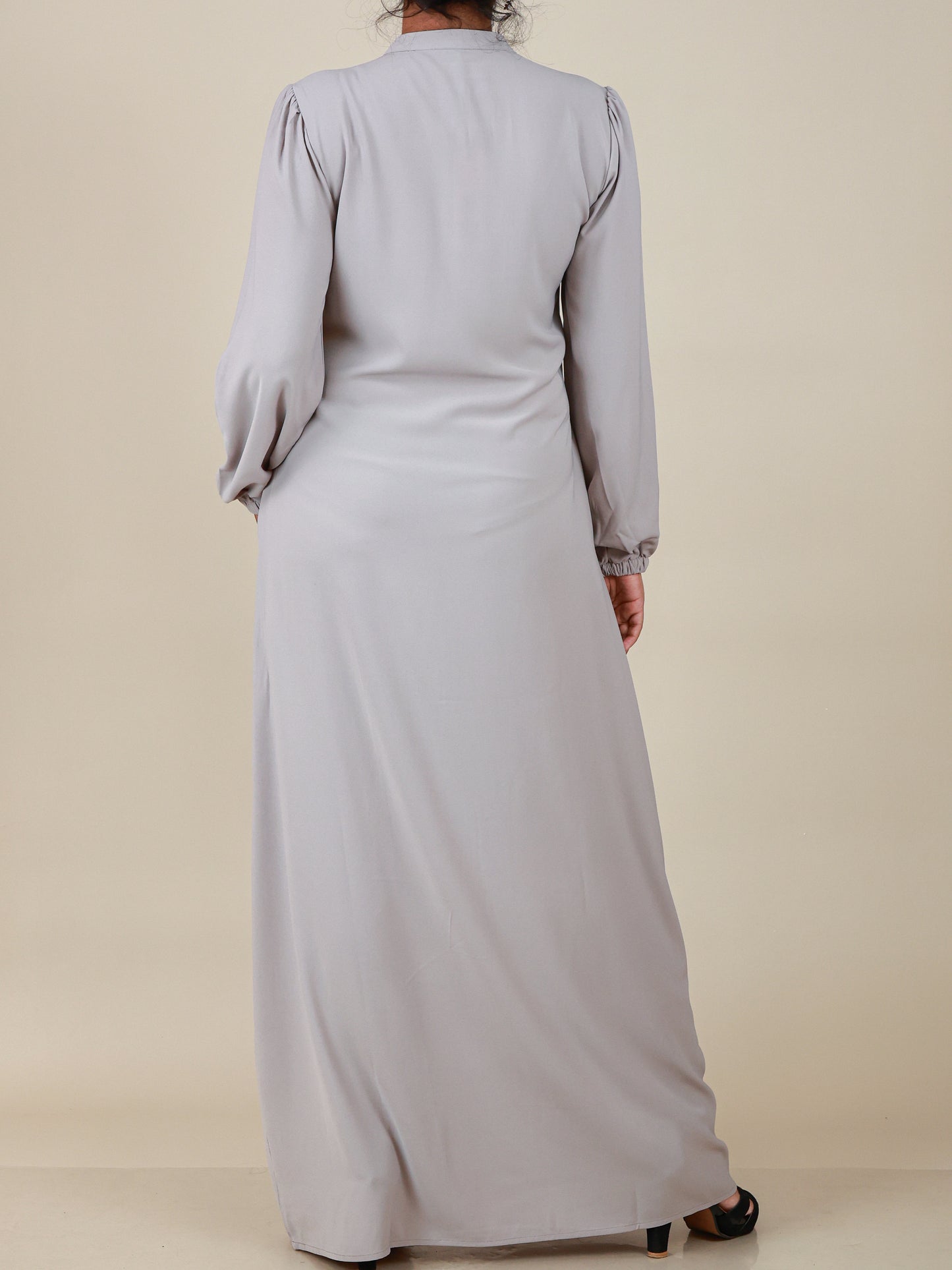 Elara Silver Mist Button Detail Abaya