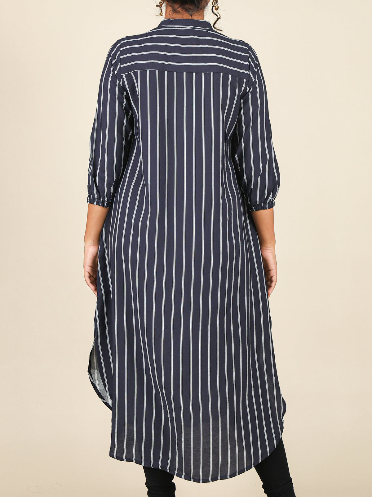 Zaria Navy Blue Pinstripe Mandarin Midi