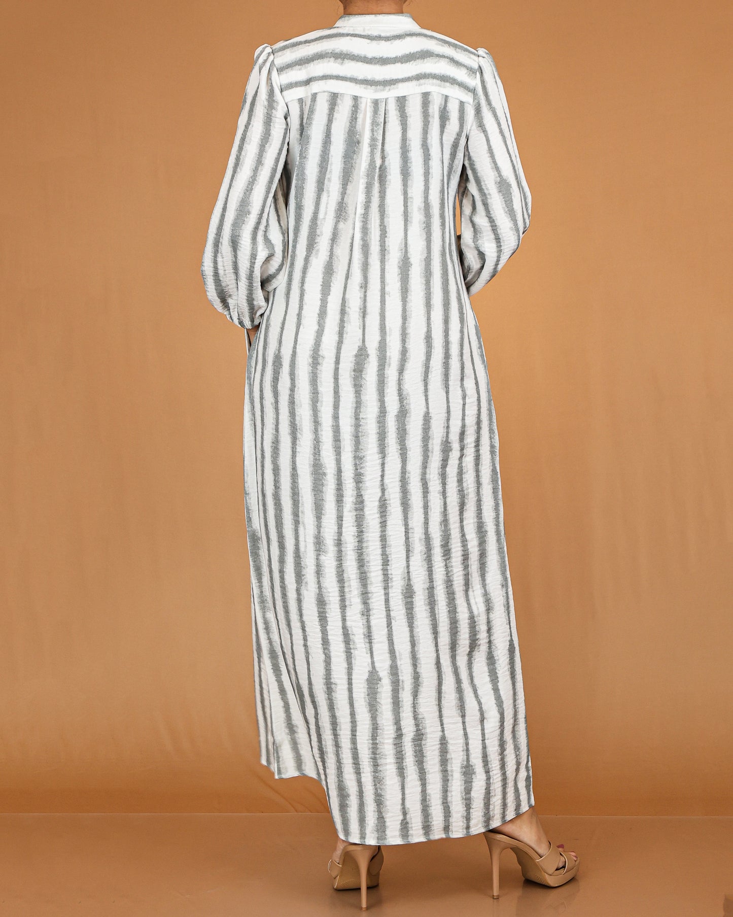 Skyline Grey Stripe Modest Shirt Maxi Dress