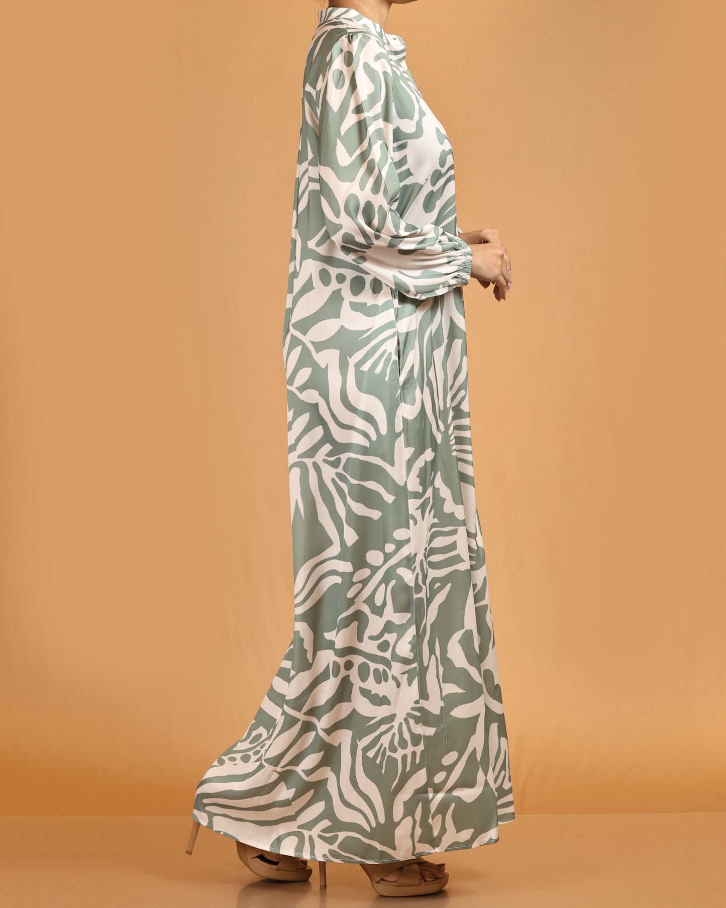 Soft Sage Botanical Button-Down Maxi