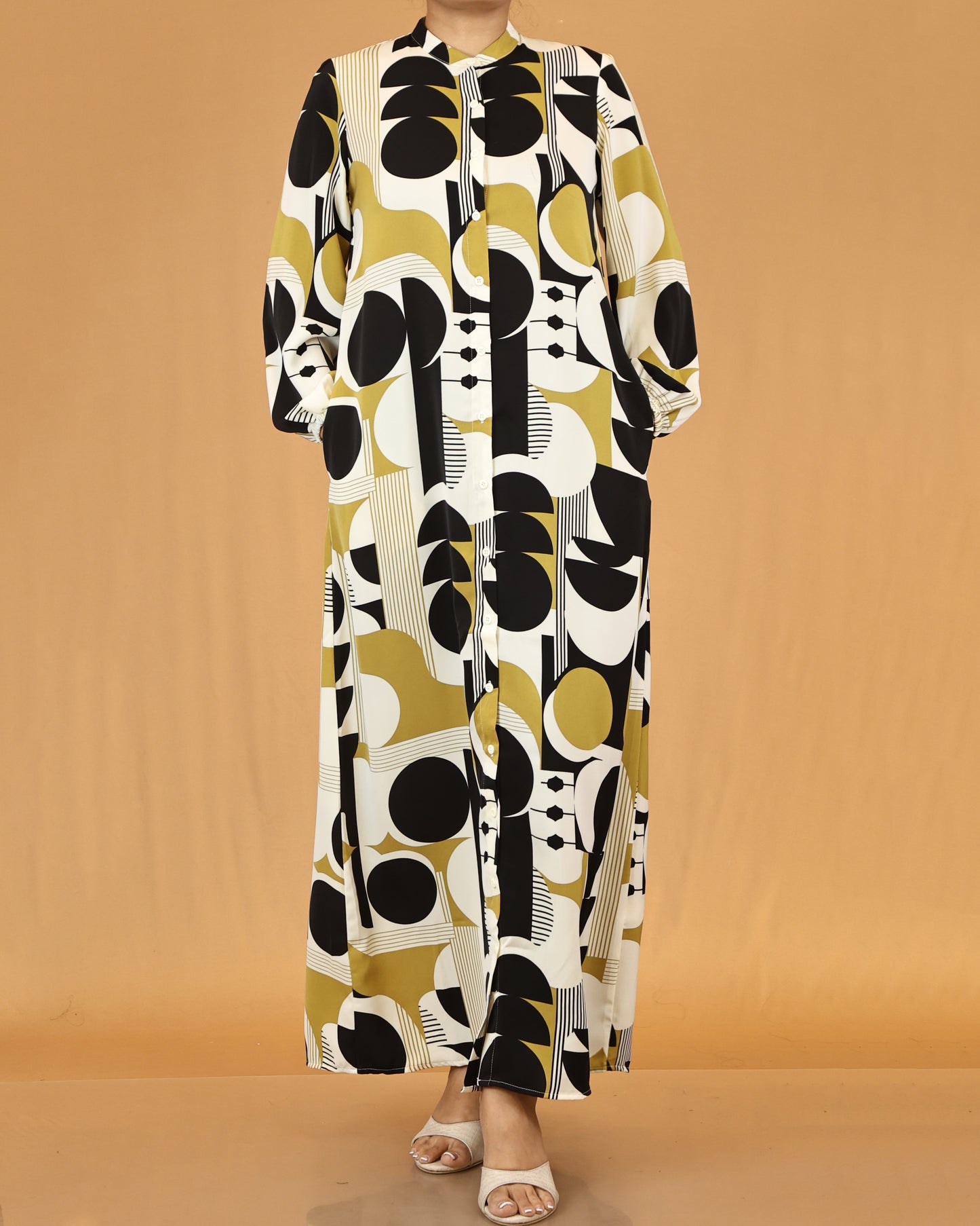 Mustard Abstract Print Maxi Dress