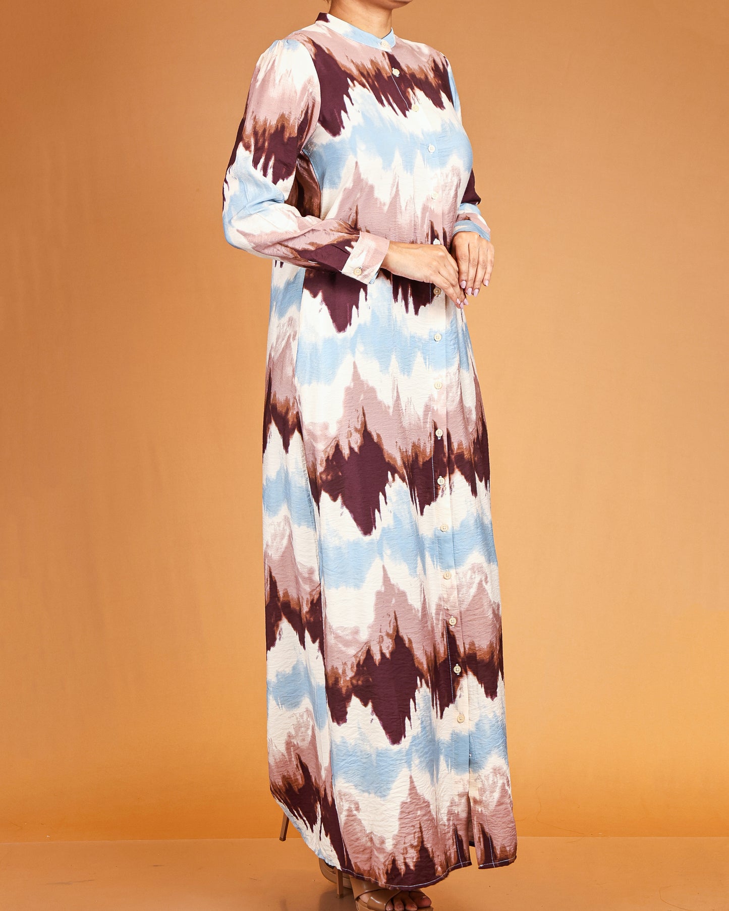 Blush Terra Wave Print Button-Down Maxi Dress