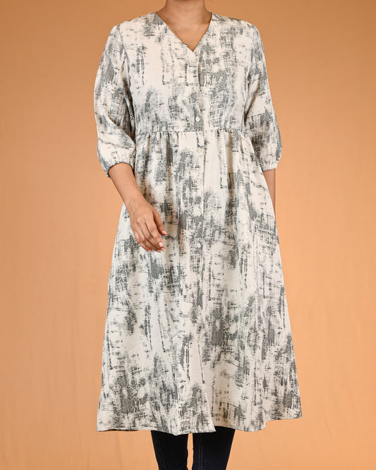 Ivory Stonewash Button-Front Long Top