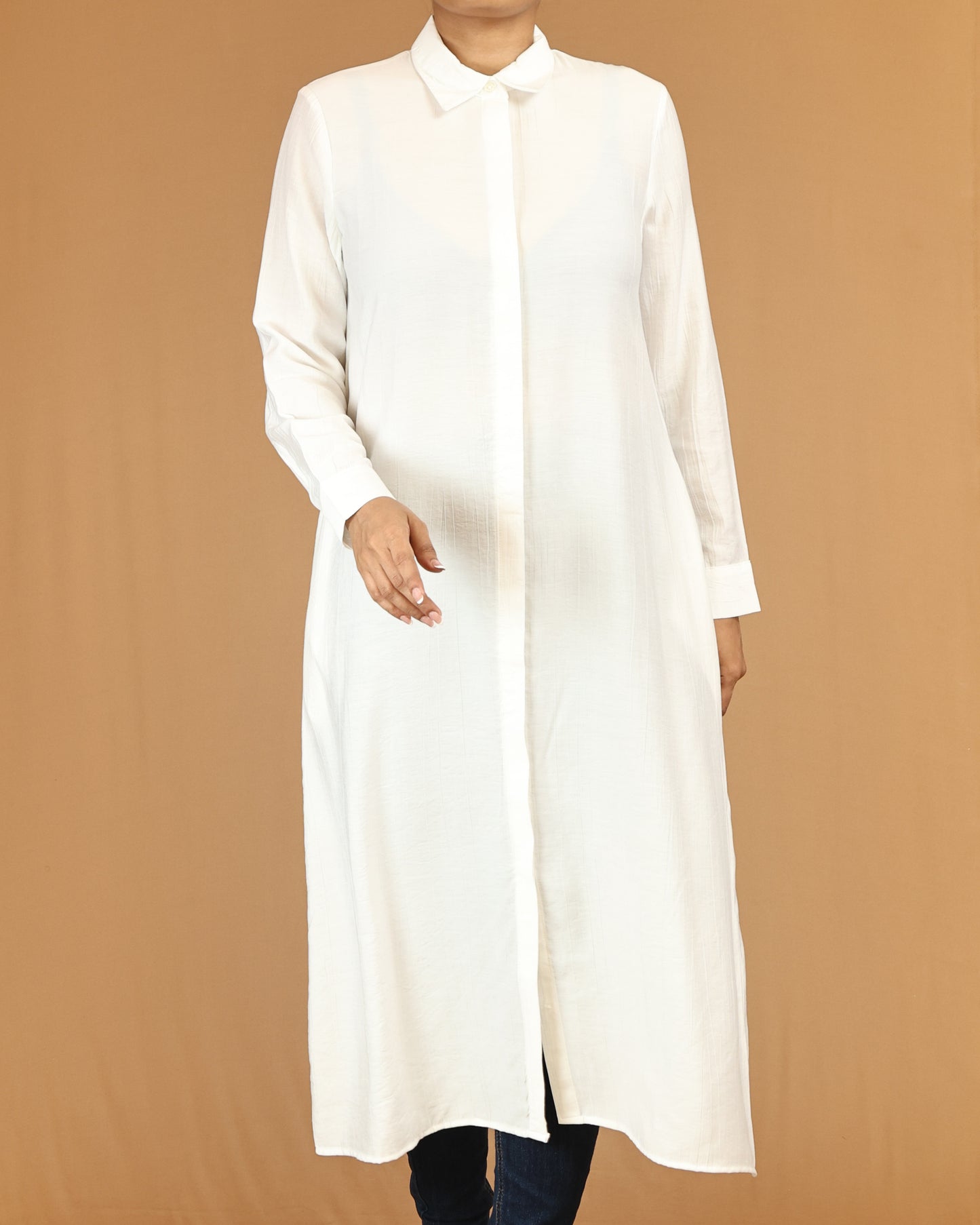 Ivory Shirt Dress with Concealed Placket