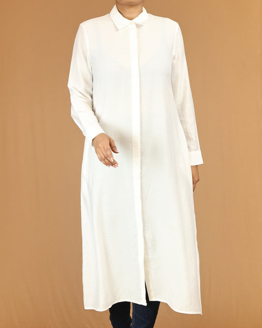 Ivory Shirt Dress with Concealed Placket