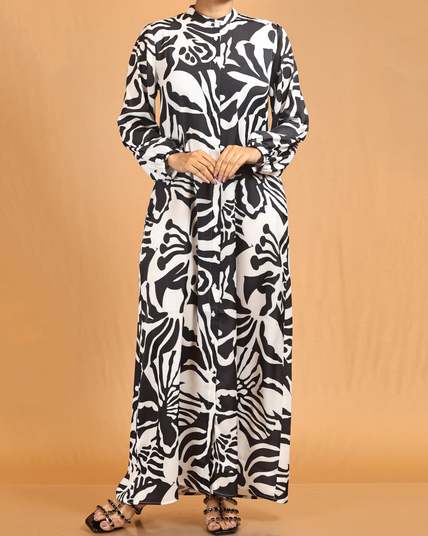 Monochrome Abstract Button-Down Maxi