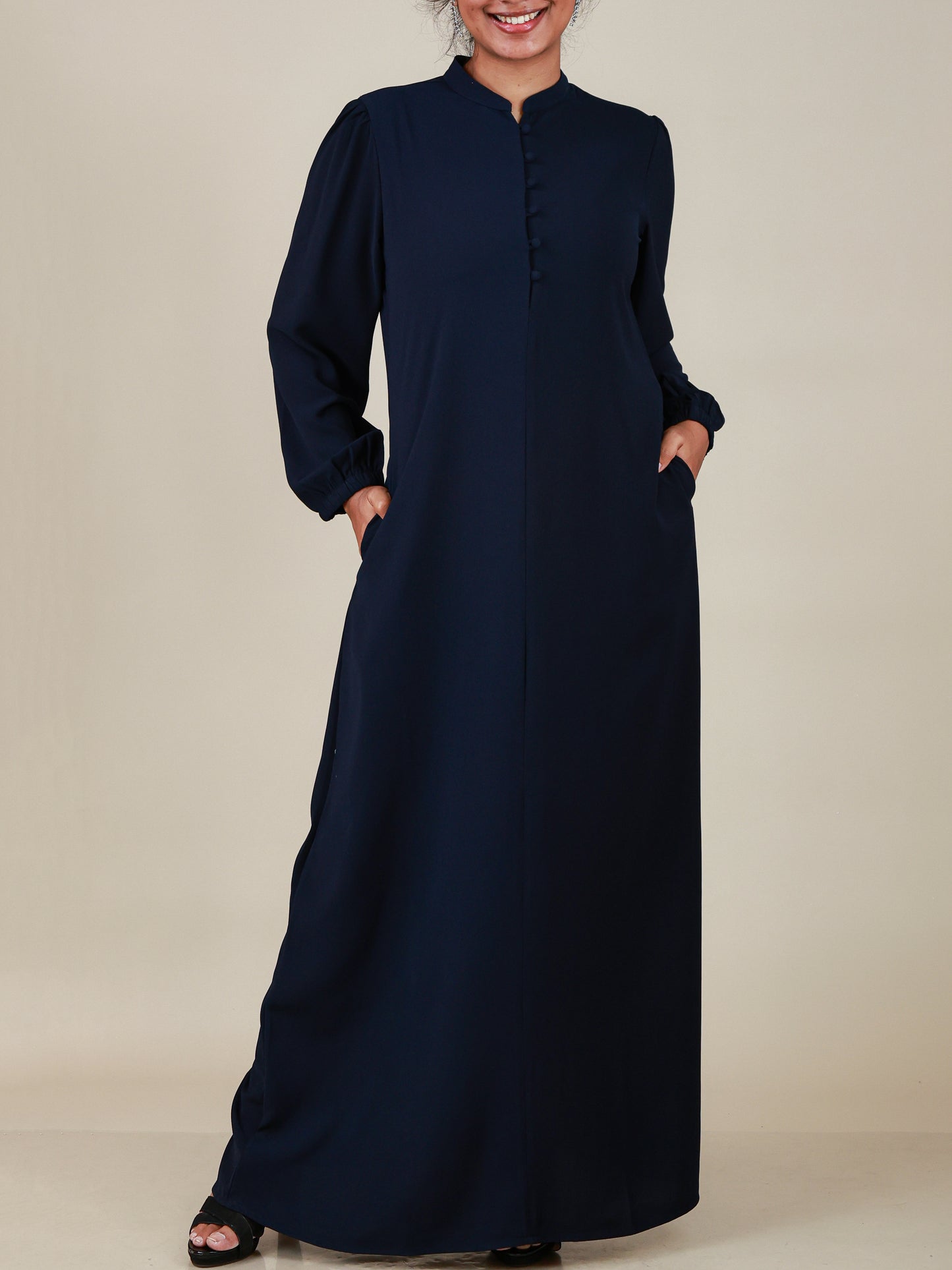 Elara Midnight Navy Button Detail Abaya