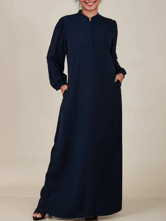 Elara Midnight Navy Button Detail Abaya