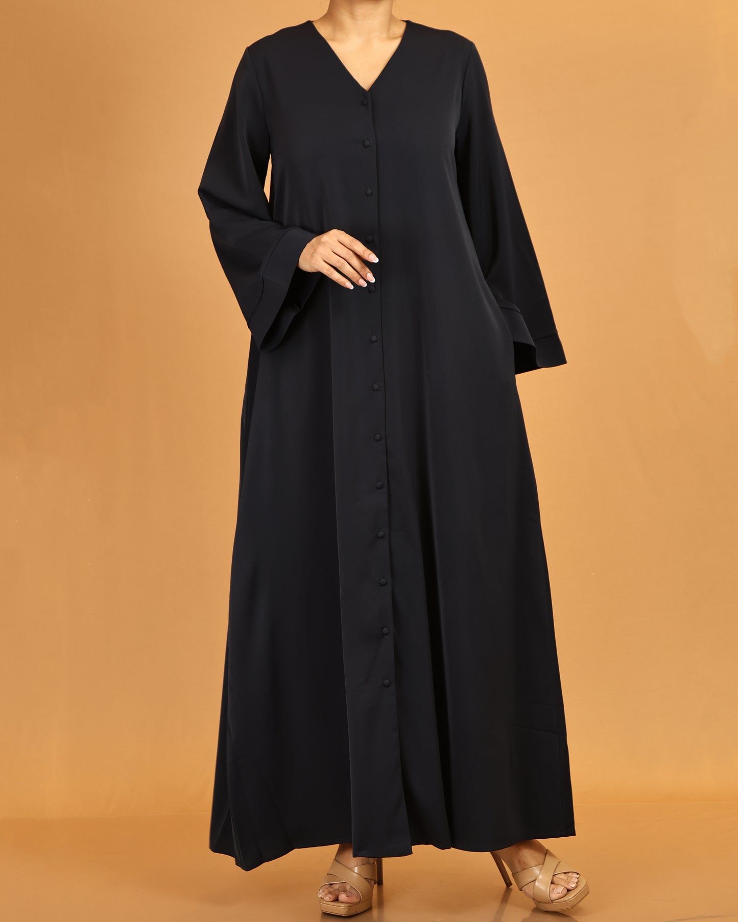 Button-Front Flared Sleeve Abaya Maxi – Classic Black