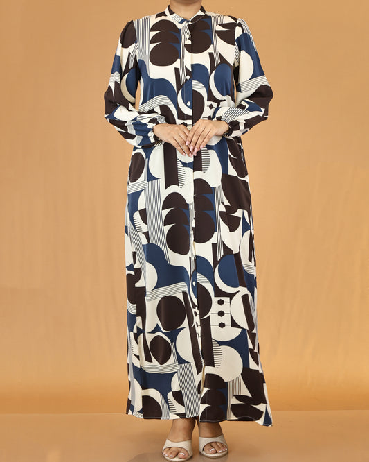 Midnight Blue Abstract Print Maxi Dress