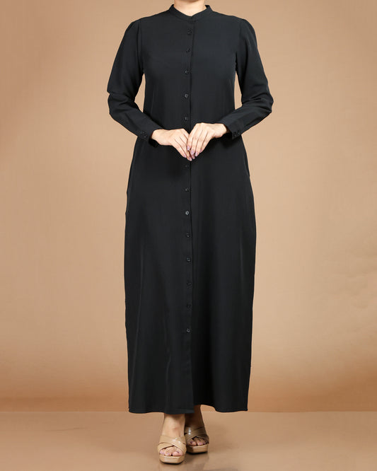 Textured Polyester Button-Down Maxi Dress