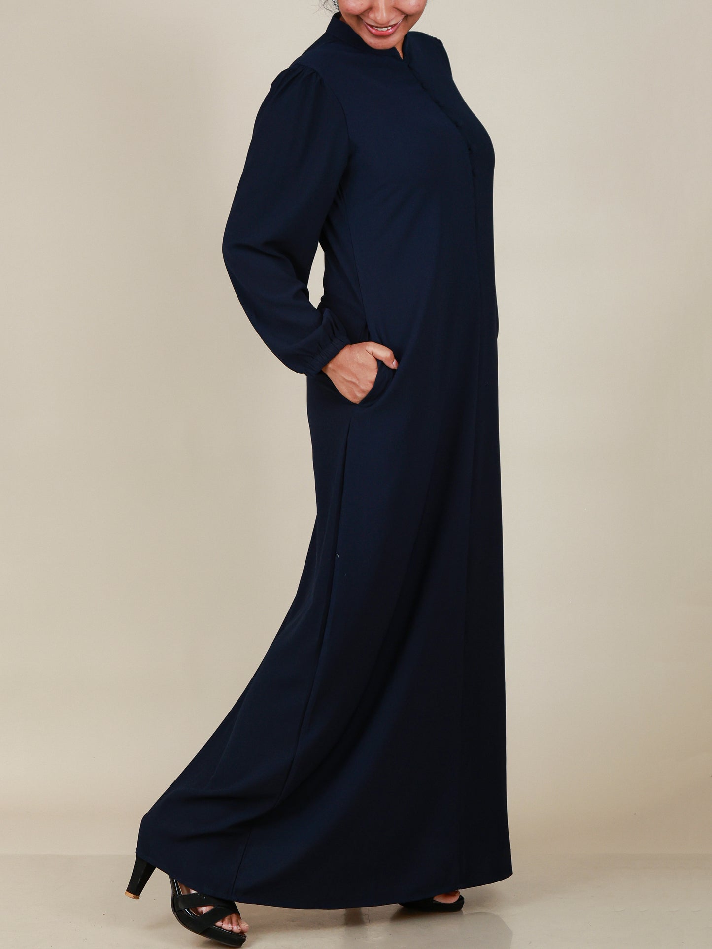 Elara Midnight Navy Button Detail Abaya